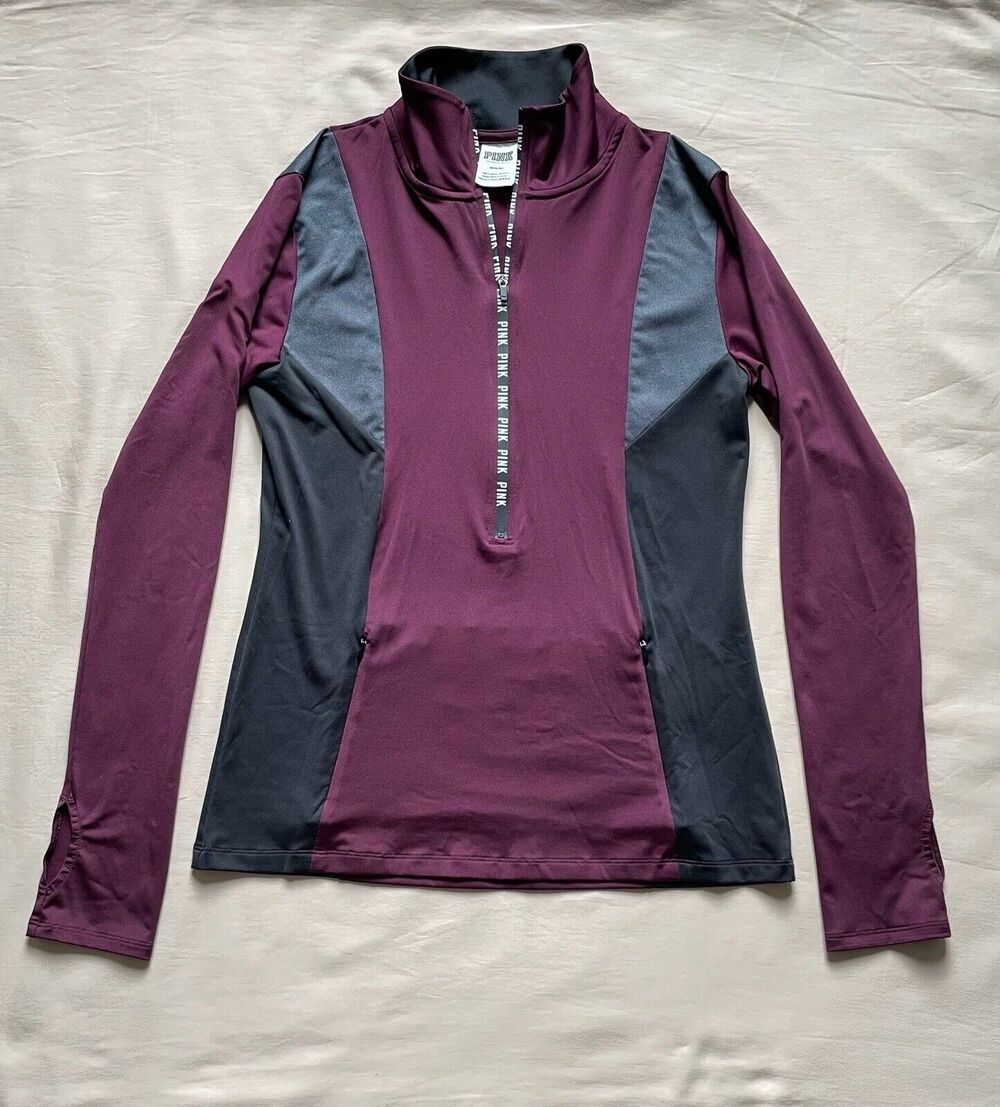 Victoria Secret PINK Maroon And Black Athletic Pullover Quarter Zip Size Medium